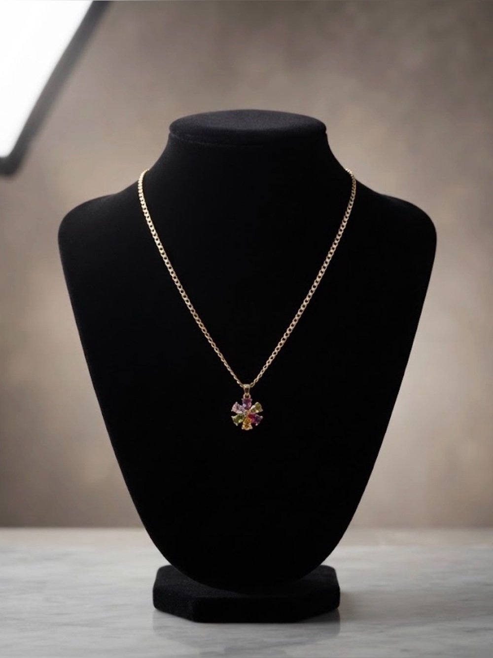 Gold Chain Necklace with Multicolor Flower Pendant - Elegant Women’s Necklace